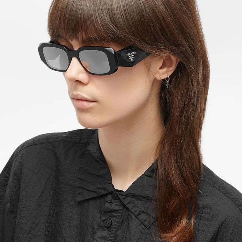 NEW Prada PR17WS 1AB2B0 Black Light Gray Mirrored Silver Square Unisex - Picture 2 of 13